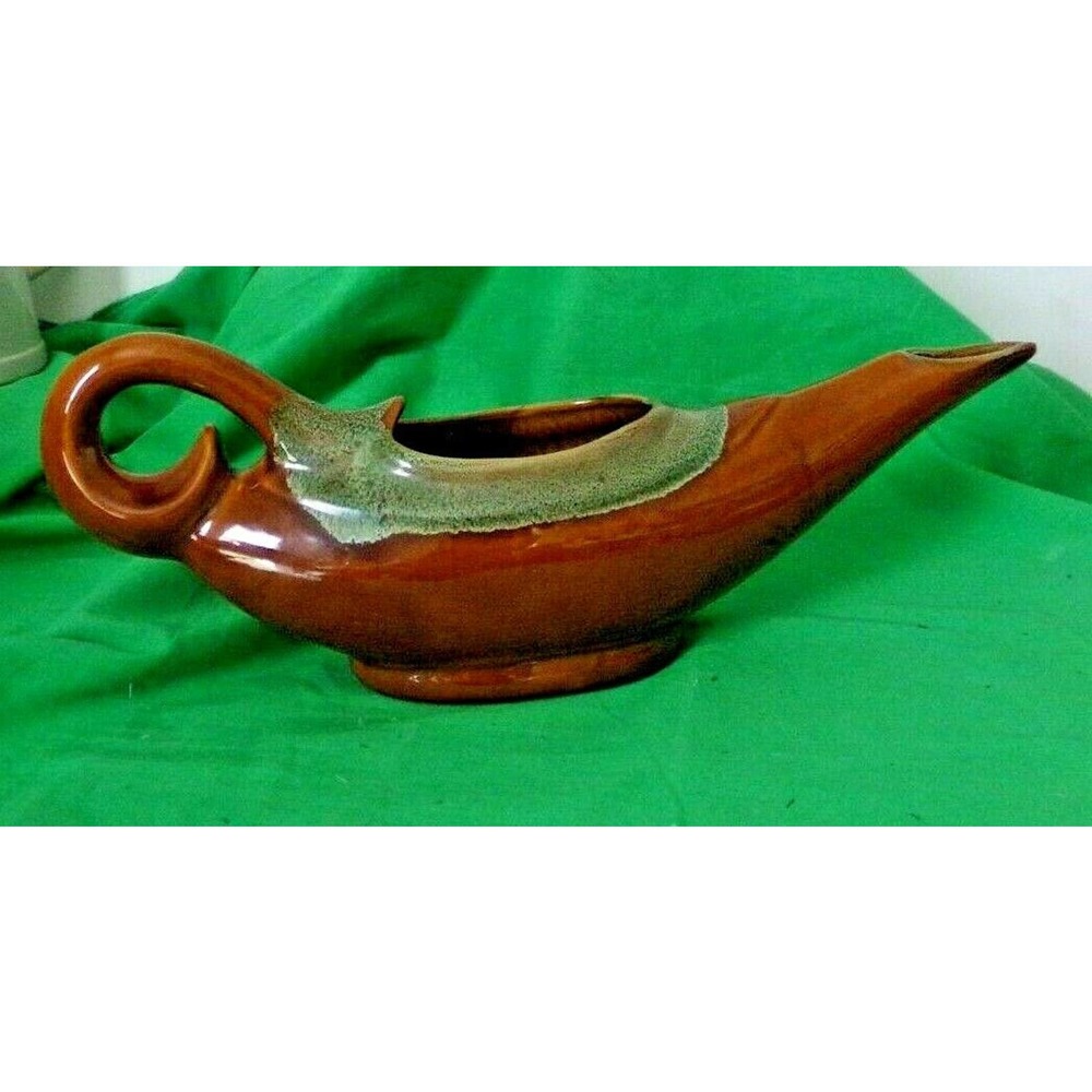 Van Briggle Pottery MCM Brown green drip Aladdin Lamp Candle Holder